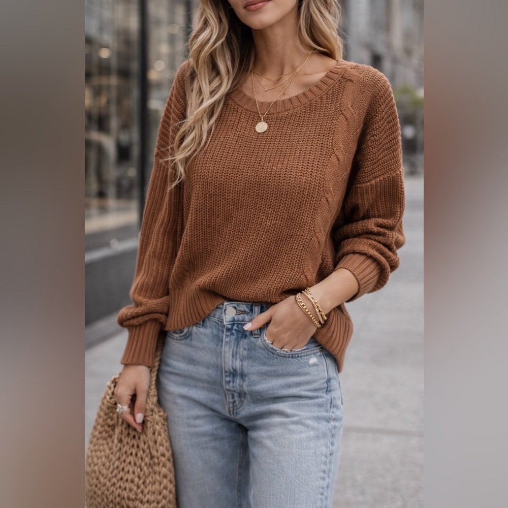 Sienna Sky Brown Chunky Knit Sweater Size S Cozy